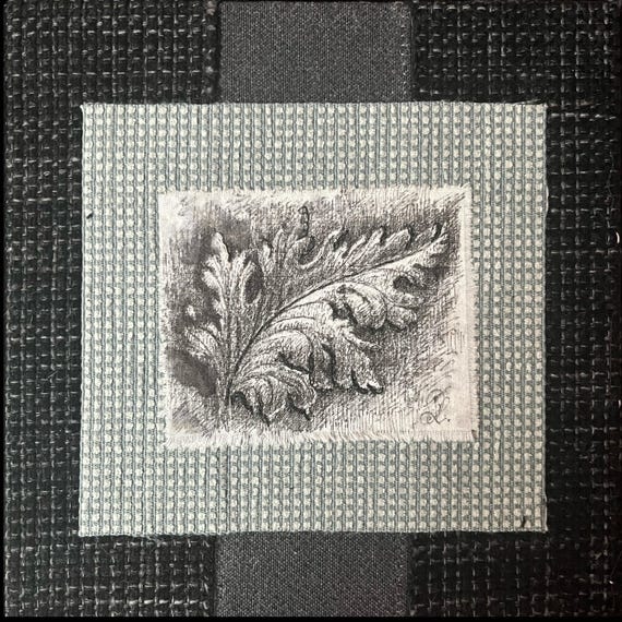 Painting with ink drawing of a small acanthus leaf