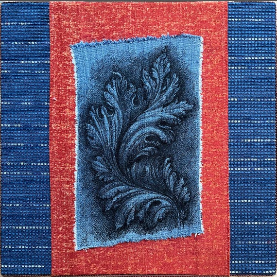 Ink drawing on antique fabric applied to MDF panel