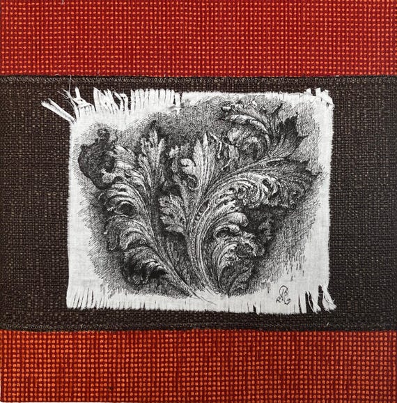 Black and white drawing applied on panel