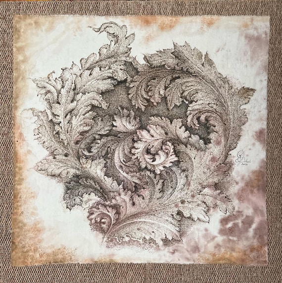 Heart, painted design on fabric, luxury decorative panel, picture, drawing, classy gift