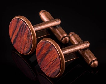 Boutons de manchette avec Cocobolo Wood Cufflinks Copper