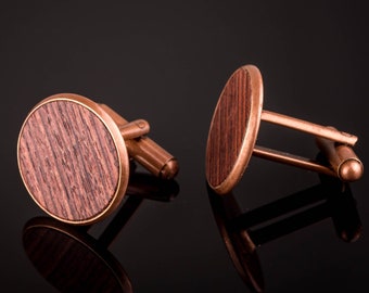 Boutons de manchette avec Kingwood Wood Cufflinks Copper