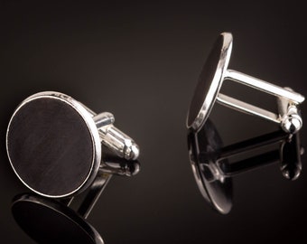 Manschettenknöpfe mit Ebenholz Holz Cufflinks Silber