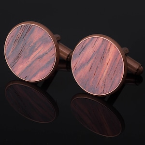 Abotoaduras de madeira, cobre | Cocobolo, jacarandá | Presente artesanal para homens | Casamento rústico