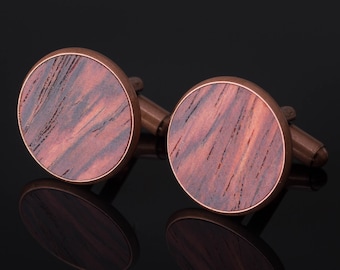 Wood Cufflinks Copper | Cocobolo Rosewood | Handmade Gift for Men | Rustic Wedding
