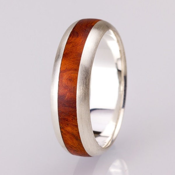 3rd Edition Slimline Ring Amboina Maser mit Stein, Ehering, Partnerring, Holzring, Verlobungsring