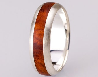 3rd Edition Slimline Ring Amboina Maser mit Stein, Ehering, Partnerring, Holzring, Verlobungsring