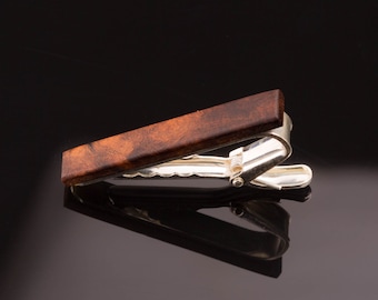 Krawatten Klammer Silber mit Holz Wüsteneisenholz klein