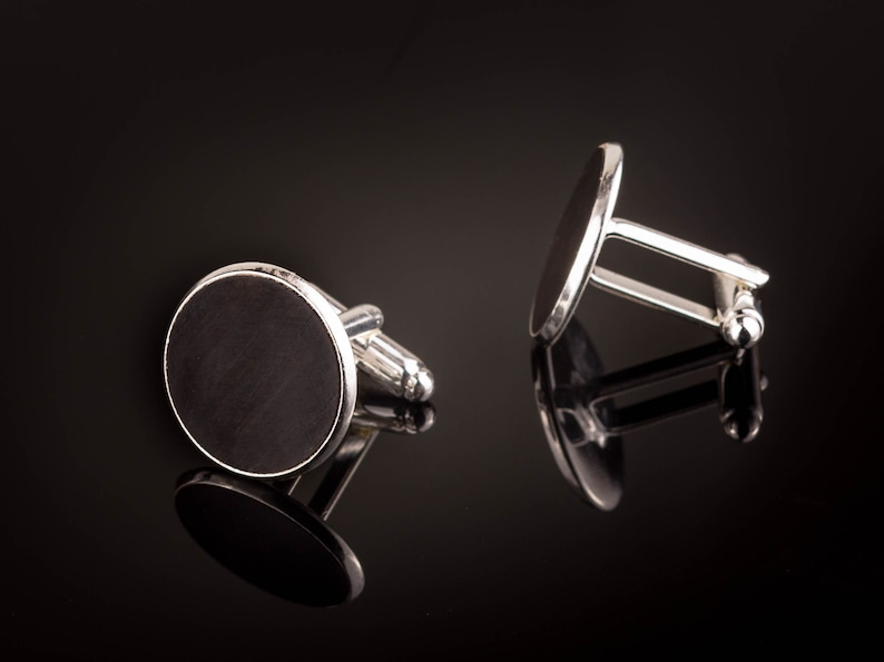 Manschettenkn\u00f6pfe mit Ebenholz Holz Cufflinks Silber