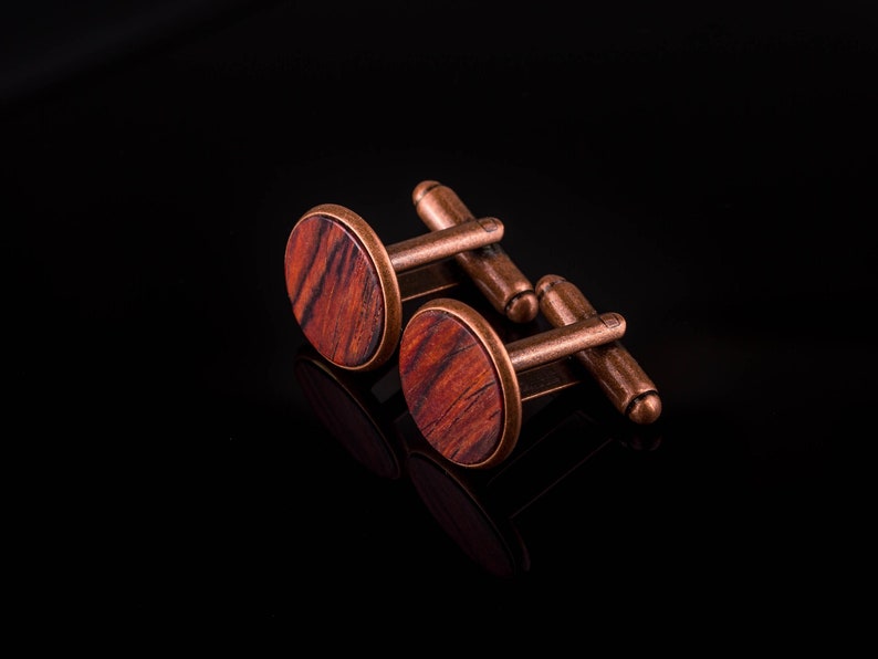 Manschettenknöpfe mit Cocobolo Holz Cufflinks Kupfer Bild 1