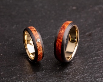 3rd Edition Classic 375er Gelgoldring mit Holzinlay in Carboneinfassung