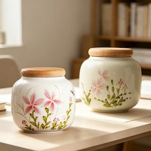 Custom Engraved Daisy Ceramic Tea Jar, Thoughtful Housewarming & Birthday Gift for Tea Enthusiasts Coffee , flower tea , kitchen spice jar