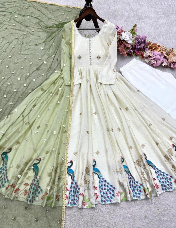 peacock embroidered dress Velvet Embroidered Dress 