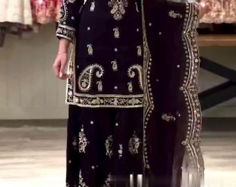 Purple Embroidered Kurta Palazzo Set with Dupatta | Indian Ethnic Wear for Women | Festive Party Wedding Outfit | Traditional Suit Set.
