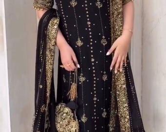 Black Embroidered Kurti Suit Set with Dupatta | Handcrafted Indian Ethnic Wear for Women | Festive Traditional Outfit, Pakistani suit.