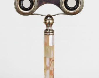 Prismáticos de ópera de níquel con soporte de mango de mármol, decoración de escritorio náutica vintage