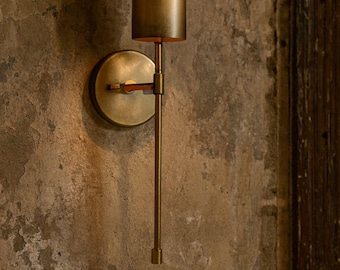 Lámpara de pared cilíndrica minimalista – Lámpara de tocador de baño dorada de lujo – Aplique de pared de mediados de siglo