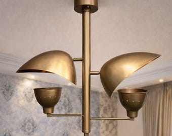 Lámpara de araña moderna de mediados de siglo, hecha a mano en latón, con 4 luces, estilo vintage.