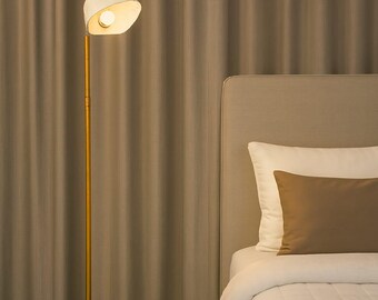 Lámpara de pie moderna de latón y mármol – Luz de lectura minimalista contemporánea blanca