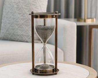 Reloj de arena de latón vintage, adorno de mesa de estilo antiguo, adorno clásico de escritorio.