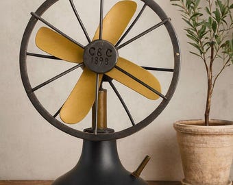 Ventilador de mesa industrial vintage de latón, decoración de escritorio de metal de estilo antiguo
