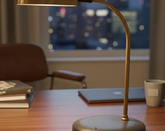 Lámpara de mesa moderna de latón con base negra, lámpara de escritorio minimalista