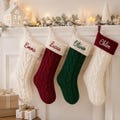 Personalized Christmas Stocking with Name, Handmade Knitted Holiday Gift, Embroidered Family Stocking Decor for Children Parents Grandparent product logo