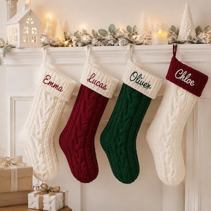 Gepersonaliseerde kerstsok met naam, handgebreid kerstcadeau, geborduurde kerstsokdecoratie voor kinderen, ouders en grootouders