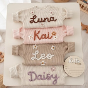 Aangepaste babysweater geborduurd, familiefoto gepersonaliseerde kleding, kraamcadeaus, pasgeboren en 1e verjaardagscadeau, gebreide trui peuter