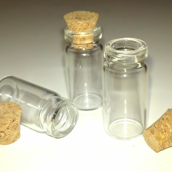 Set of 3 Small Glass Vials & Corks 0.75x0.3 inches