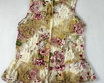 Snak Lace Floral Blouse Womens 8 Yellow Romantic Cottagecore