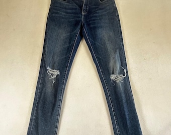 Lucky Brand Hayden Crop Distressed Straight Leg Jeans Dark Wash Blue Size 6 28