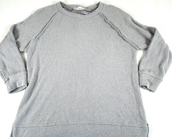 Zenana Womens Gray Waffle Knit Raglan Sleeve Exposed Seam Sweater ITW-2475Y L