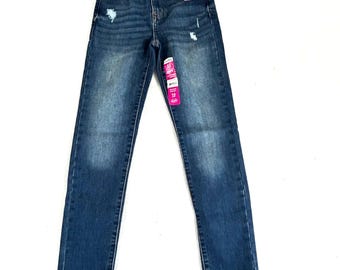 Jordache Girls High Rise Skinny Jeans 12 Slim Blue Distress Adjustable Waist NEW