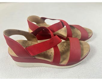 Malu Super Comfort Wedge Sandals Women 10 Red Summer Casual Strappy Brazil