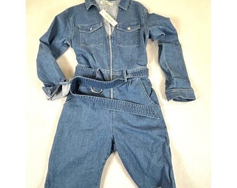 Denim Utility Stretchy Jumpsuit Shorts Set Zip Front Shorts Women's Mesium