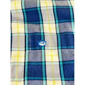 Southern Tide Mens Classic Fit Plaid Button Down Shirt Blue Teal Yellow Size M image 4