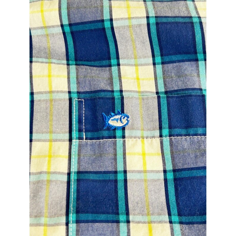 Southern Tide Mens Classic Fit Plaid Button Down Shirt Blue Teal Yellow Size M image 4