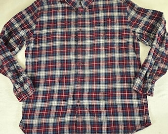 Croft & Barrow Mens XL Flannel Shirt Red Navy Blue White Plaid Cotton 01857
