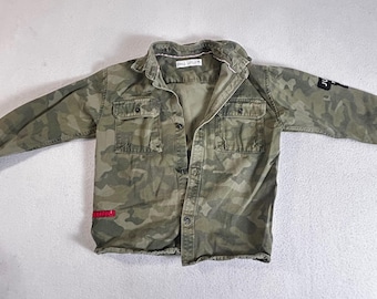 Zara Kids Boys Camouflage Button Down Shirt Jacket Green Camo Size 6 116cm