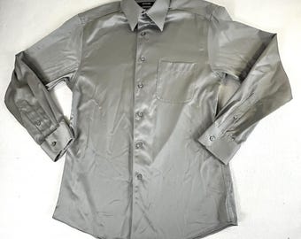 Murano Liquid Cotton XLA Dress Shirt Mens 15 33 Silver GreyLong Sleeve Button Up