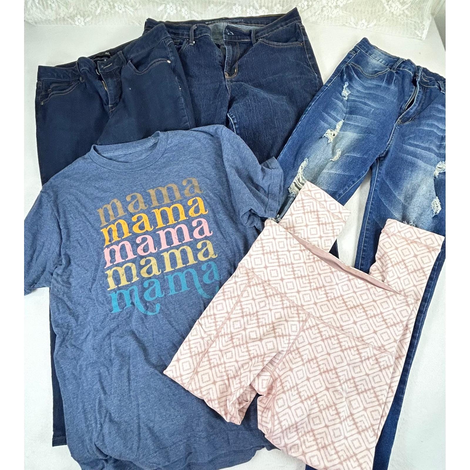 BUNDLE 5 pc Women's Large Sz 12 Stretch Denim Bootcut Jeans Comfy Casual Shirts