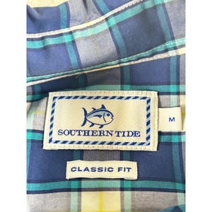 Southern Tide Mens Classic Fit Plaid Button Down Shirt Blue Teal Yellow Size M image 2