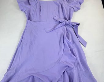 Lavender Puff Sleeve Wrap Dress Ruffle Hem Square Neck A Line Size L