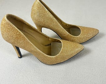 Ollio Womens Gold Glitter Pointed Toe Stiletto Pump Heels M9009 Size 6.5