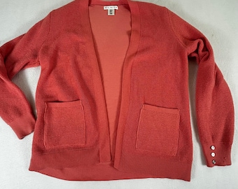 Max Studio Womens Coral Orange Textured Knit Open Front Cardigan Sweater Size M