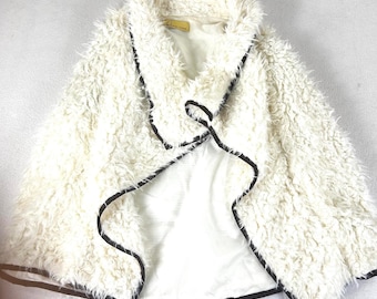 How Very Loved Faux Fur Vest Brown Trim Sleeveless Open Front Small