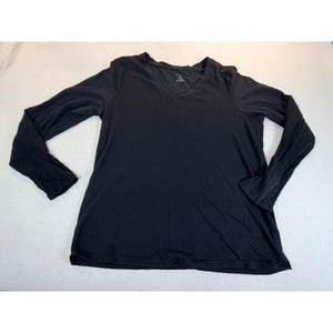 Croft & Barrow T-Shirt Women M Black Basic V-Neck Cotton Tee
