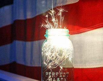 Sparkler Photograph, Independence Day Photo, American Flag Photo, Sparkler Jar Print, Farmhouse Decor, Fireworks Print, 4th of July Wall Art