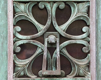 Gate Photography- Art Deco Iron Work Gate Photo, Patina Green, Bronze Gate Print, Architecture Art, Still Life Photo, Savannah Gate Print